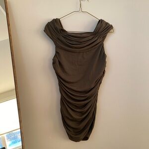 Army green draped and ruched off shoulder top